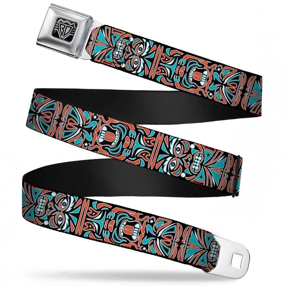 8059 Seatbelt Belt - Totem Carvings Black/White/Orange/Turquoise - 1.0"